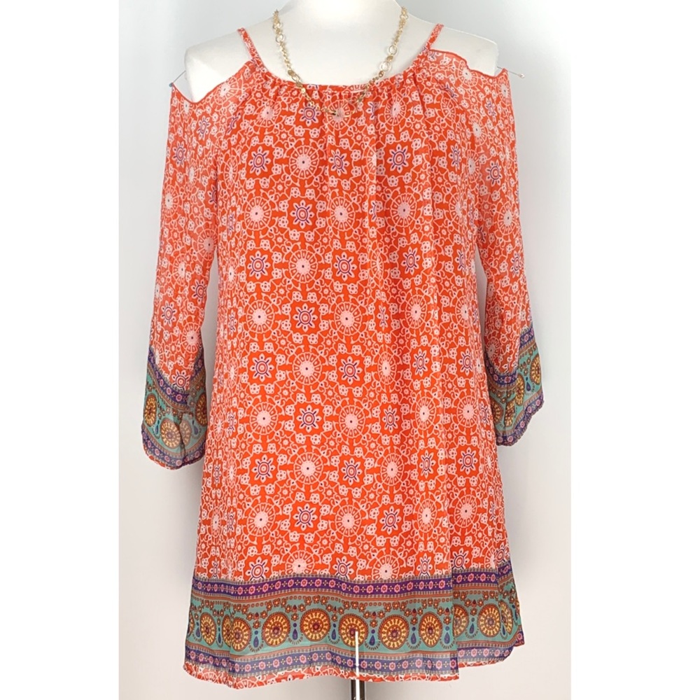 GB Girl Orange Lightweight Geometric Cold Shoulder Dress Youth size X-Large - Picture 7 of 15
